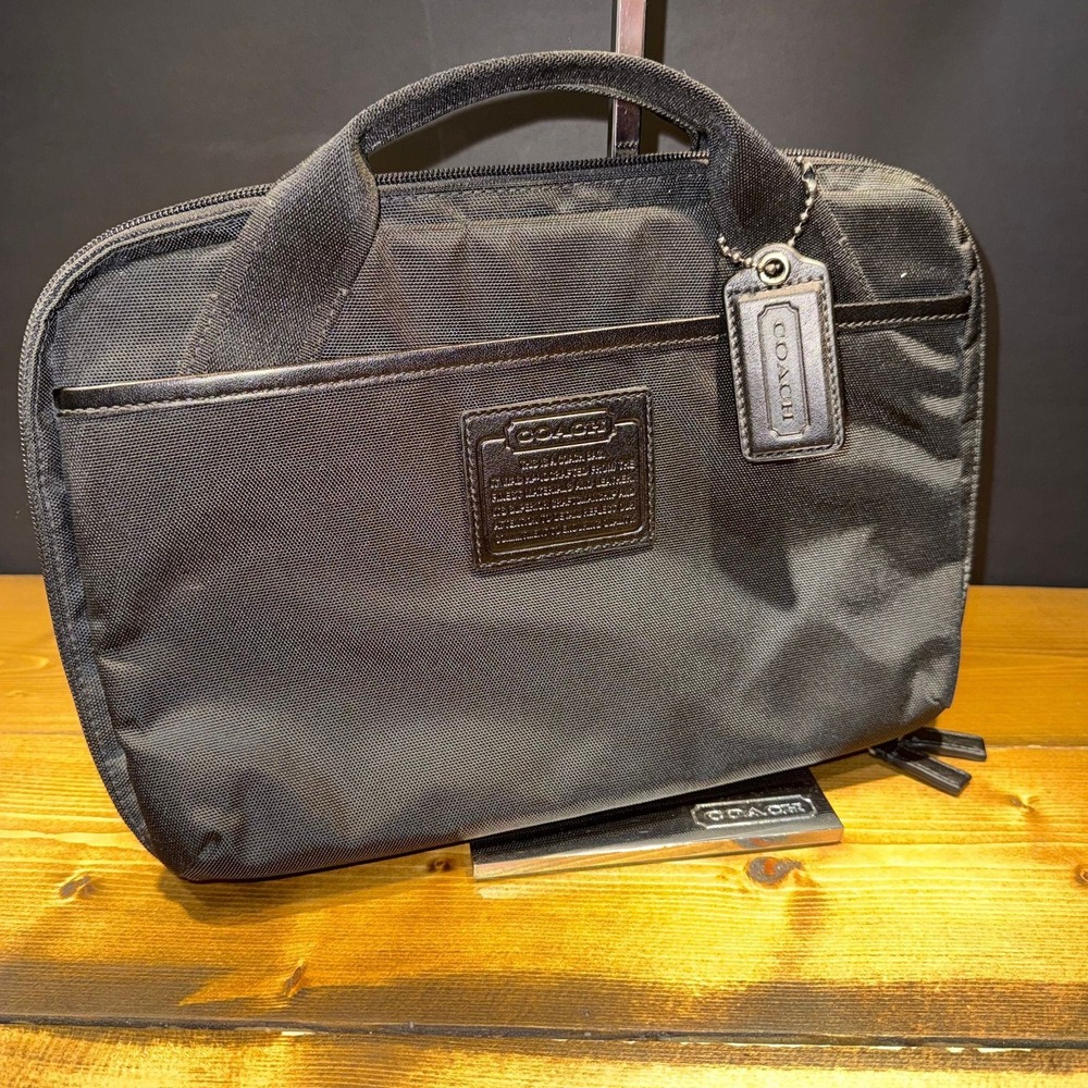 Coach Black Nylon iPad‎ Laptop Bag Briefcase Case Sleeve Top Handle Travel Work